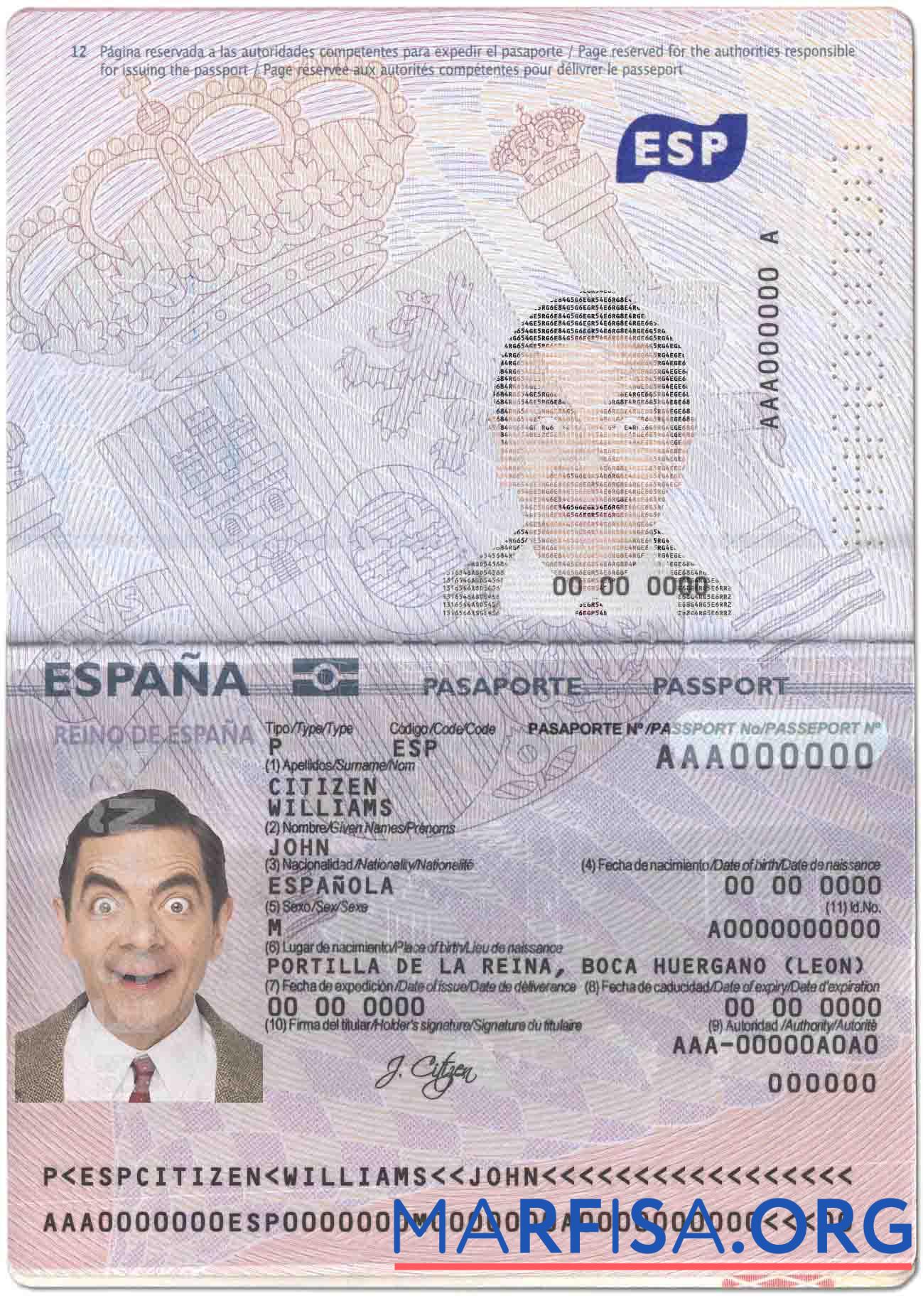 Realistic Spain passport (2015 – present) example